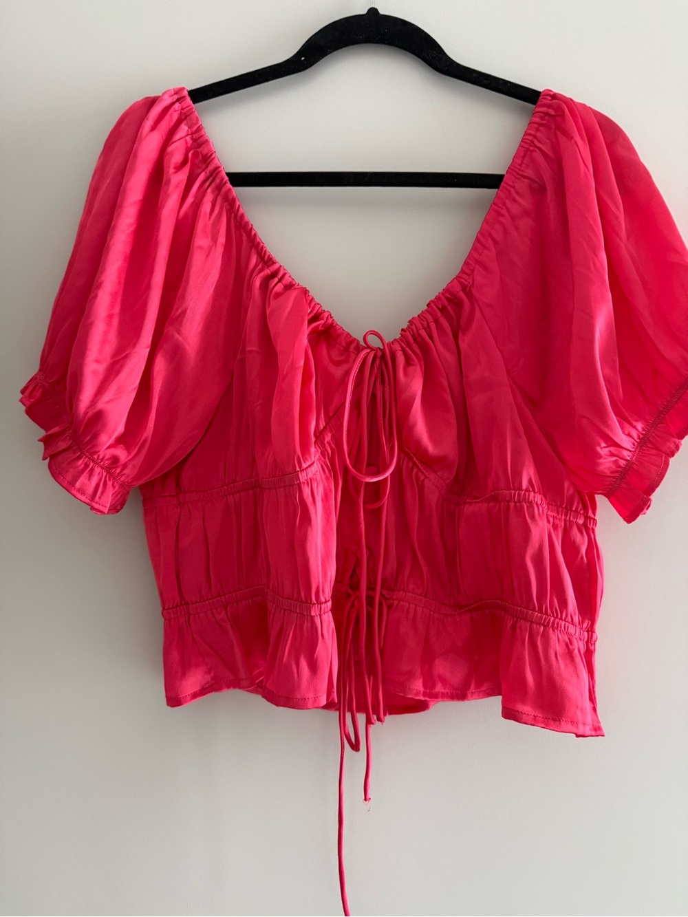 ASOS Hot Pink Satin Tie-Front Blouse